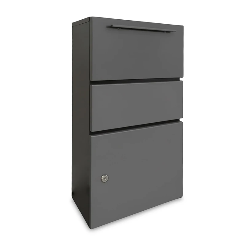 Relaxdays Steel Parcel Mailbox, Drop-in Flap, 4 Keys, Freestanding, 82 x 44 x 22 cm, Dark Grey