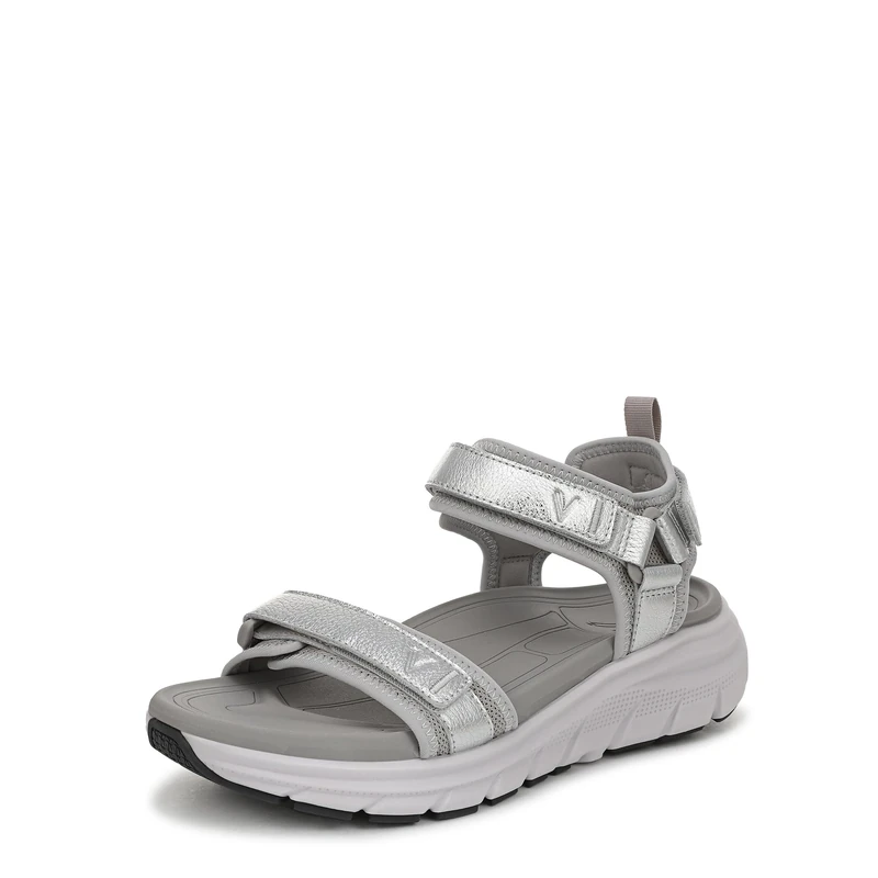 Vionic Women's Walk Max Wanderer Flat Sandals, Silver Leather, Medium Fit, UK 4