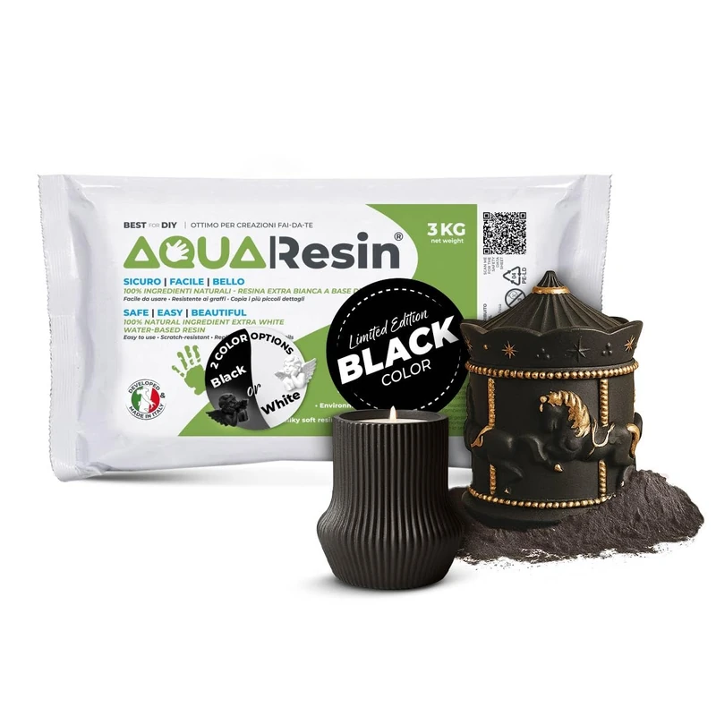 Aqua Resin® – Alpha Plaster (Mineral Resin) | Satin Porcelain Effect, Ready with Water Only, Safe and Non-Toxic, White or Black and Tintable, for DIY, Molds, Creative Objects (Back, 3 kg) - Image 1