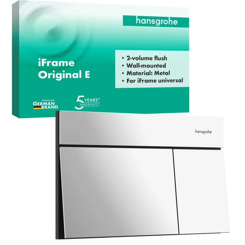 hansgrohe iFrame Element E - Toilet Flush Plate for Dual Flush, Made of Metal, for hansgrohe iFrame Universal Concealed Cistern, Chrome, 66003000