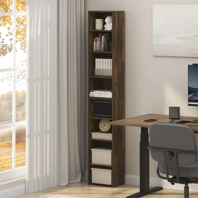 Furinno PASIR Book Shelf, 8-Tier Bookshelf, Bookcase with Open Shelf, 23.6(D) x 30.0(W) x 180.1(H) cm, for Living Room, Bedroom, Home Office, Amber Pine