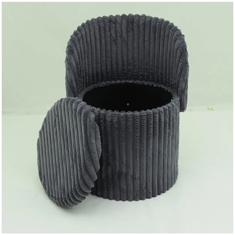 GC GAVENO CAVAILIA Ribbed Round Ottoman Storage Box With Hidden Storage Removable Lid | Fleece Foldable Stool Storage Bench Chair Foot Rest | Vanity Stool Footstools For Living Room, Bedroom