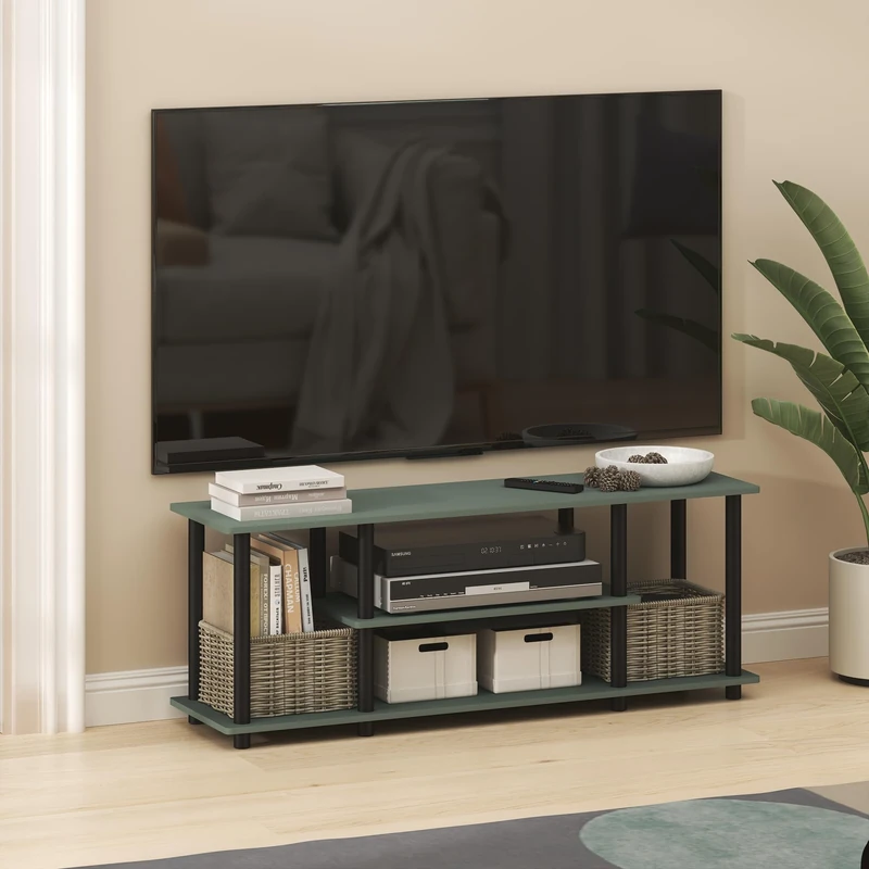 Furinno TURN-N-TUBE TV Stand, 3-Tier No Tools 3D Entertainment Center, TV Console for TV up to 50 Inch, for Living Room, Bedroom, Sage Green