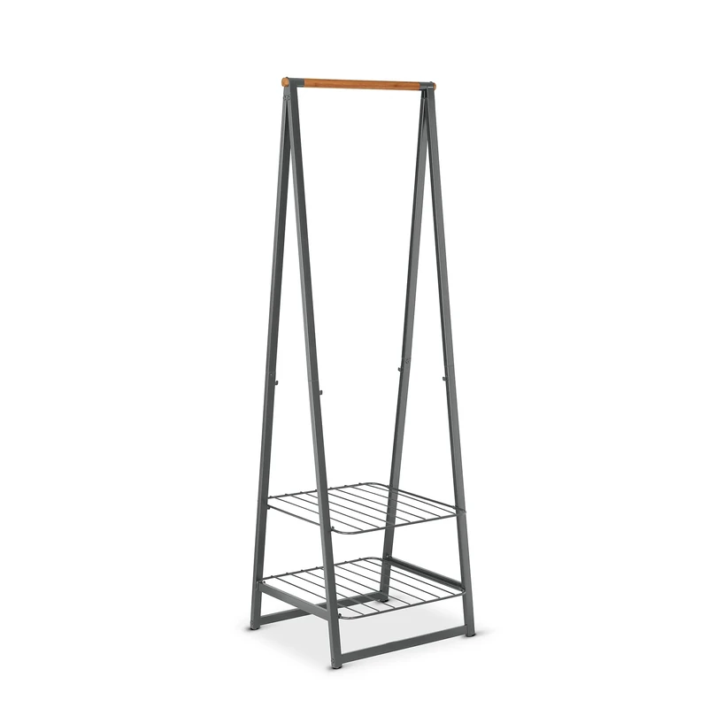 Brabantia - Linn Clothes Rack, Small - Multi-functional Hanging space - Airing or Drying Shelves - Hangs up to 16 items - Stable Space Saver - Non-slip Base - Free Standing - Easy to Assemble - Grey - Image 1