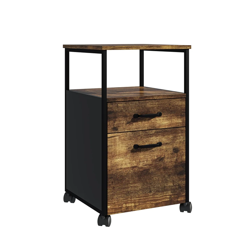 Relaxdays mobile filing cabinet, 2 drawers, hanging file system, industrial design, HWD: 66.5x42x44 cm, brown/black
