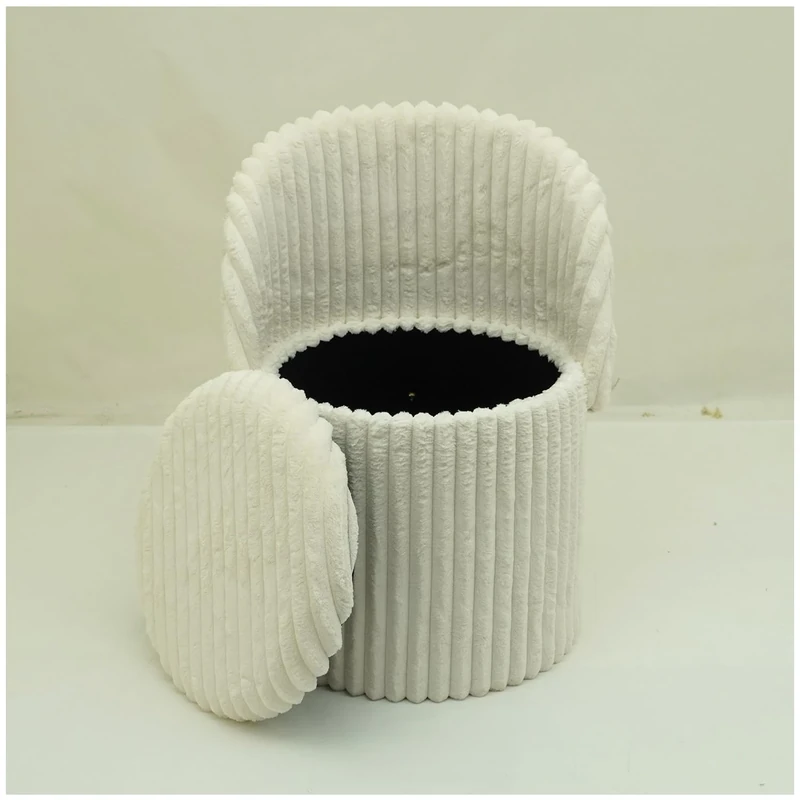 GC GAVENO CAVAILIA Ribbed Round Ottoman Storage Box With Hidden Storage Removable Lid | Fleece Foldable Stool Storage Bench Chair Foot Rest | Vanity Stool Footstools For Living Room, Bedroom