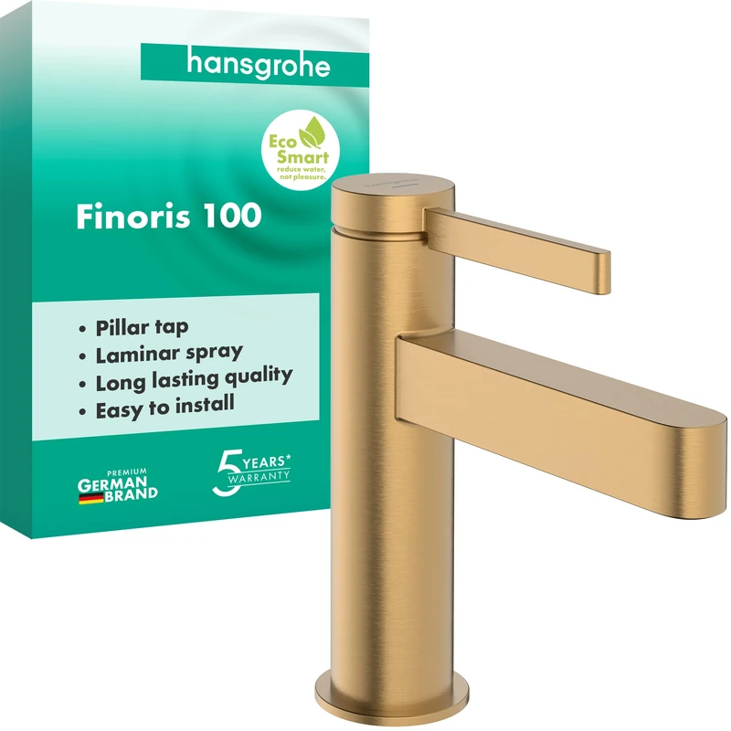 hansgrohe Finoris - Bathroom tap for Cold Water Without Waste, Pillar tap with spout Height 92 mm, Basin Mixer Water-Saving (EcoSmart), Brushed Bronze, 76013140