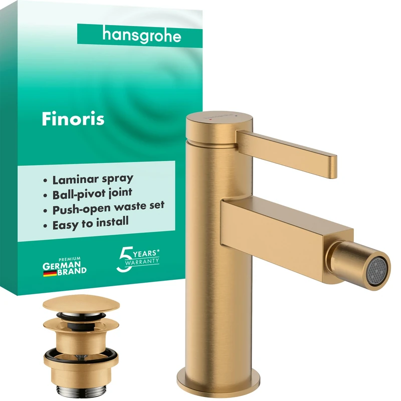 hansgrohe Finoris - Bidet tap with Push-Open Waste Set, Single Lever Bidet Mixer with spout Height 99 mm, Brushed Bronze, 76200140