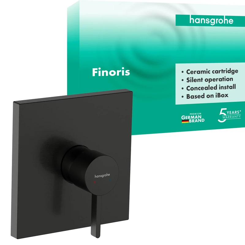 hansgrohe Finoris - Shower Mixer Concealed for 1 Function, Single Lever Shower Mixer tap Square, for iBox Universal, Brushed Black Chrome, 76615340