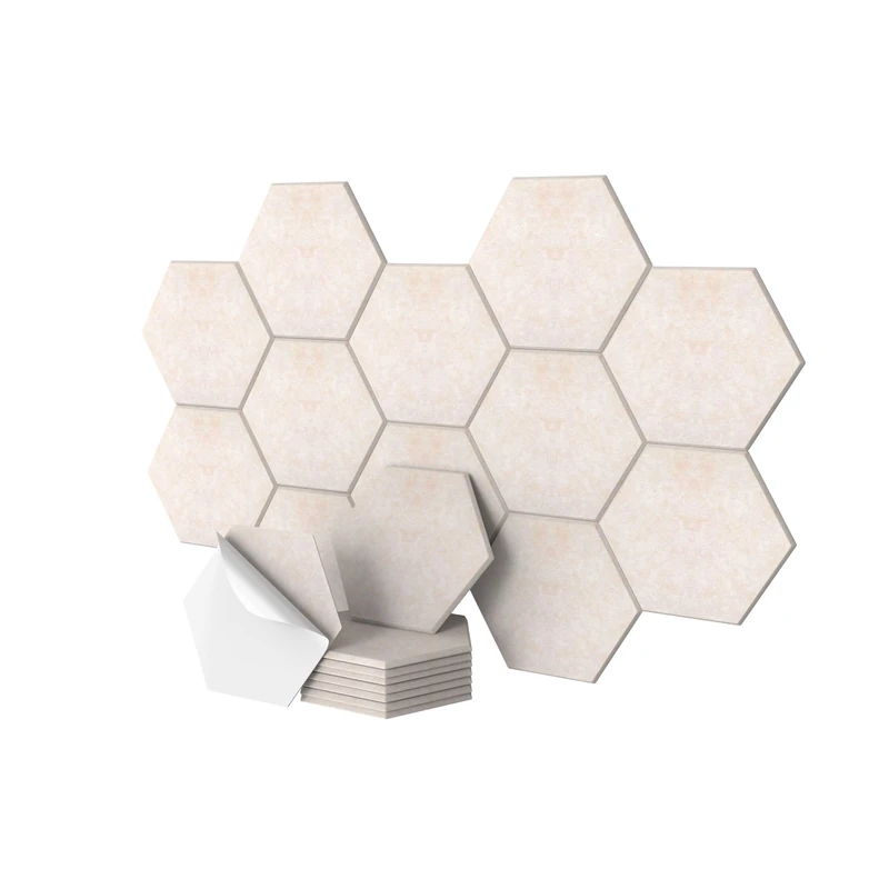 Relaxdays Hexagon Acoustic Panels, 36 pcs, Self-Adhesive, Noise Reduction, 30x26 cm, Beige Gaming Decor