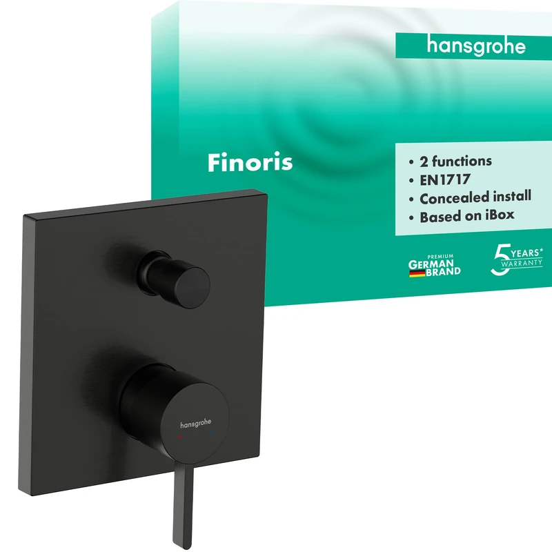 hansgrohe Finoris - Bath tap Concealed for 2 Functions with backflow Prevention, Bath Mixer tap, Brushed Black Chrome, 76416340