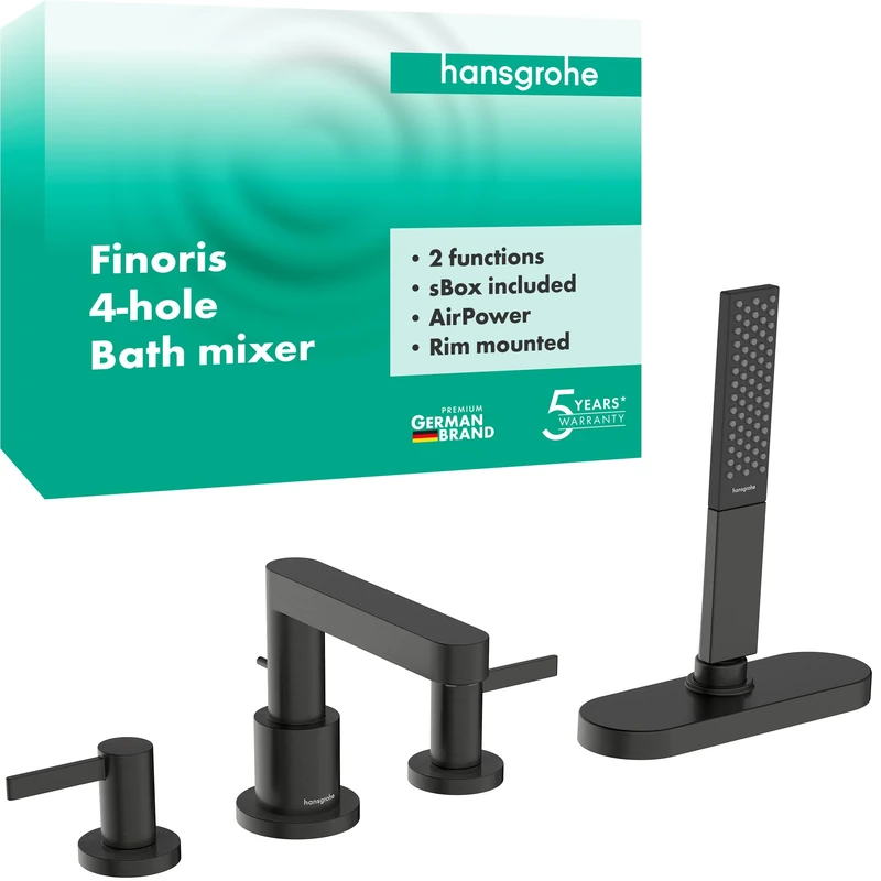 hansgrohe Finoris 76444340 4-Hole Bathtub Fitting for 2 Consumers Single Lever Mixer Tap Brushed Black Chrome