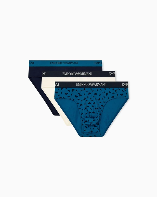 Emporio Armani Men's PURE COTTON 3-PACK BRIEF Blue L