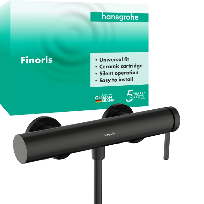hansgrohe Finoris - Shower Mixer Exposed for 1 Function, Single Lever Shower Mixer tap, Brushed Black Chrome, 76620340