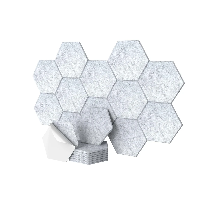 Relaxdays Acoustic Hexagon Panels, Self-Adhesive, Noise Reduction, 18 Pieces, 30x26 cm, Grey Gaming Decor