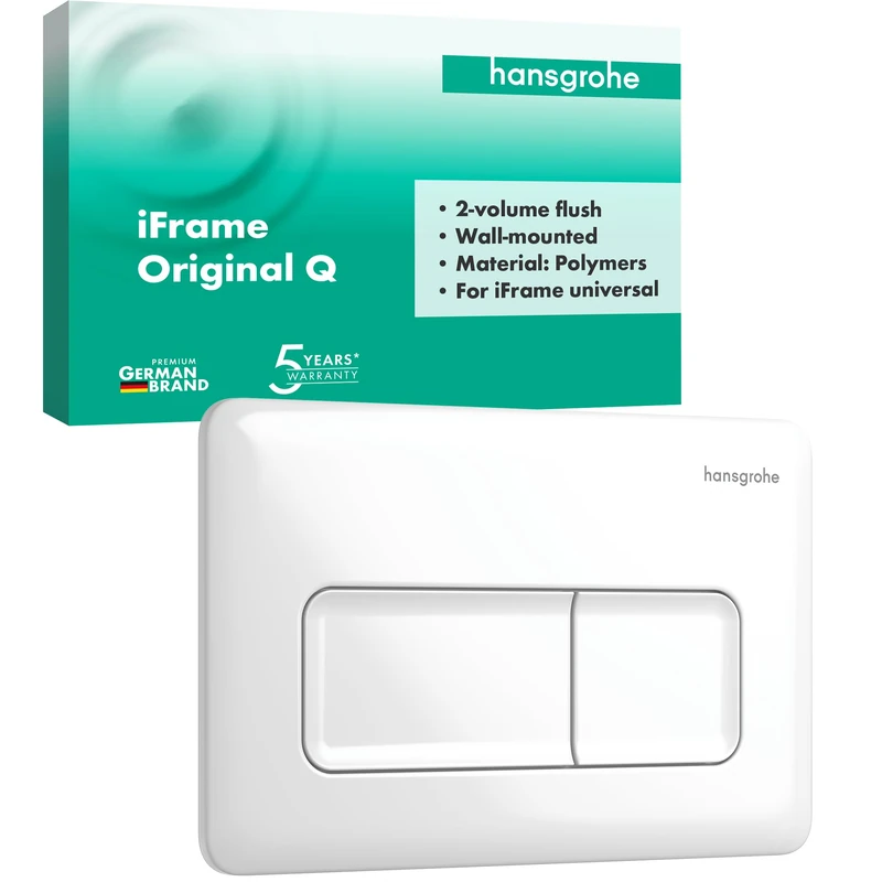 hansgrohe iFrame Original Q - Toilet Flush Plate for Dual Flush, for hansgrohe iFrame Universal Concealed Cistern, White, 66001450