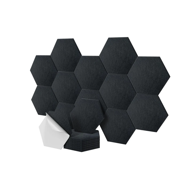 Relaxdays Hexagon Acoustic Panels, 18 pcs, Self-Adhesive, 30x26 cm, Sound Absorption, Gaming Decor, Black