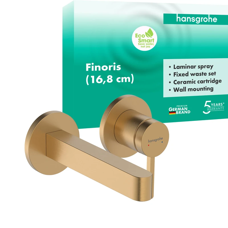 hansgrohe Finoris - Bathroom tap Concealed for wall mounting with Waste Set, Bathroom Sink tap with spout Length 16,8 cm, Basin Mixer Water-Saving (EcoSmart), Brushed Bronze, 76051140