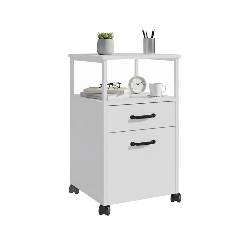 Relaxdays mobile file cabinet, 2 drawers, hanging file system, modern design, HWD: 66.5 x 42 x 44 cm, slim white cabinet