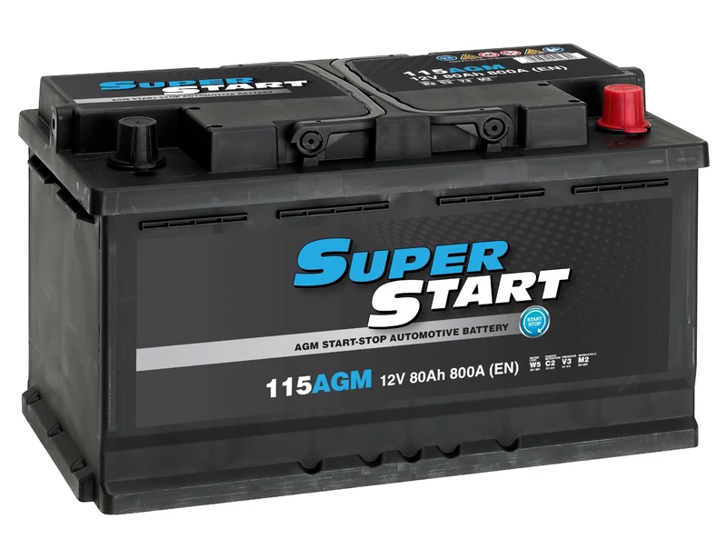 Super Start 115AGM 12V 80Ah 800A Start Stop Car, Van & SUV Replacement Battery