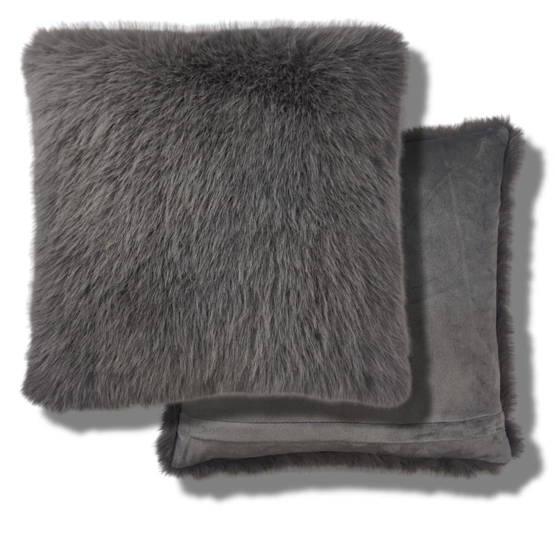 Chelsea Faux Fur Cushion 4 Pack - Filled Cushion 45x45cm - Dark Grey