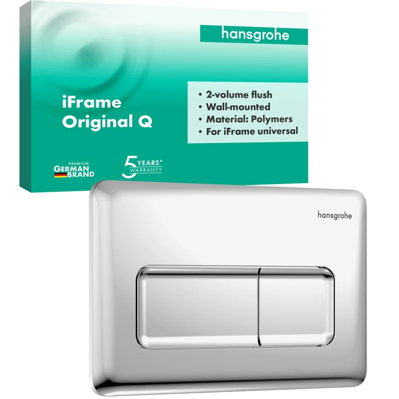 hansgrohe iFrame Original Q - Toilet Flush Plate for Dual Flush, for hansgrohe iFrame Universal Concealed Cistern, Chrome, 66001000