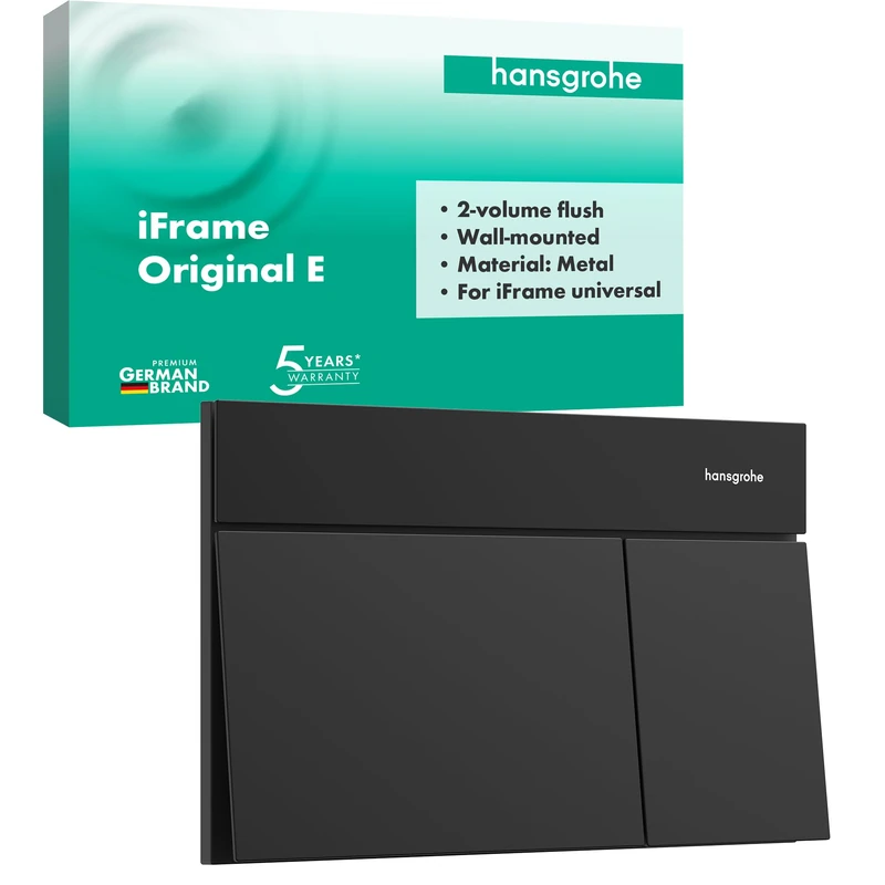 hansgrohe iFrame Element E - Toilet Flush Plate for Dual Flush, Made of Metal, for hansgrohe iFrame Universal Concealed Cistern, matt Black, 66003670