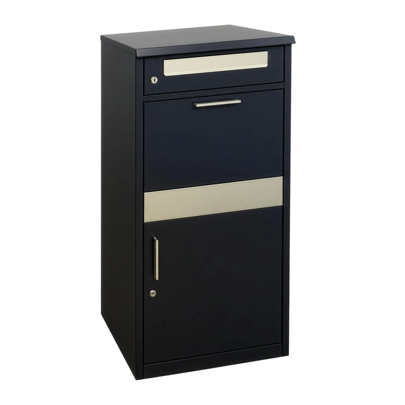 Relaxdays letterbox with parcel compartment, 4 keys, HxWxD: 112 x 50 x 37 cm, iron & stainless steel, black/silver