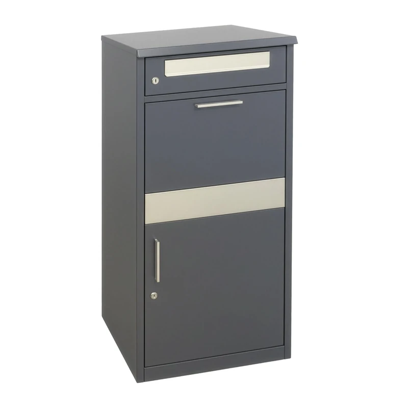 Relaxdays letterbox with parcel compartment, 4 keys, HxWxD: 112x50x37 cm, steel & stainless steel, dark grey/silver