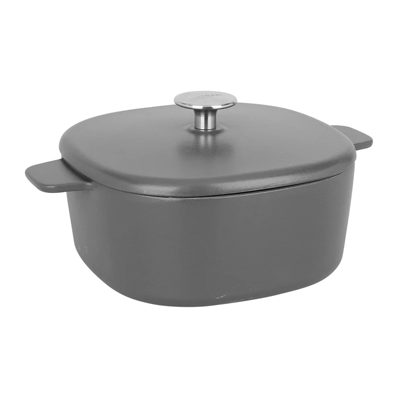 Sitram 716936 Enamelled Cast Iron Square Casserole Dish 3 Litres Length 21.5 cm Width 21.5 cm Height 9 cm Exterior and Interior Matt Black Stainless Steel Cap All Heat Sources Including Induction and - Image 1