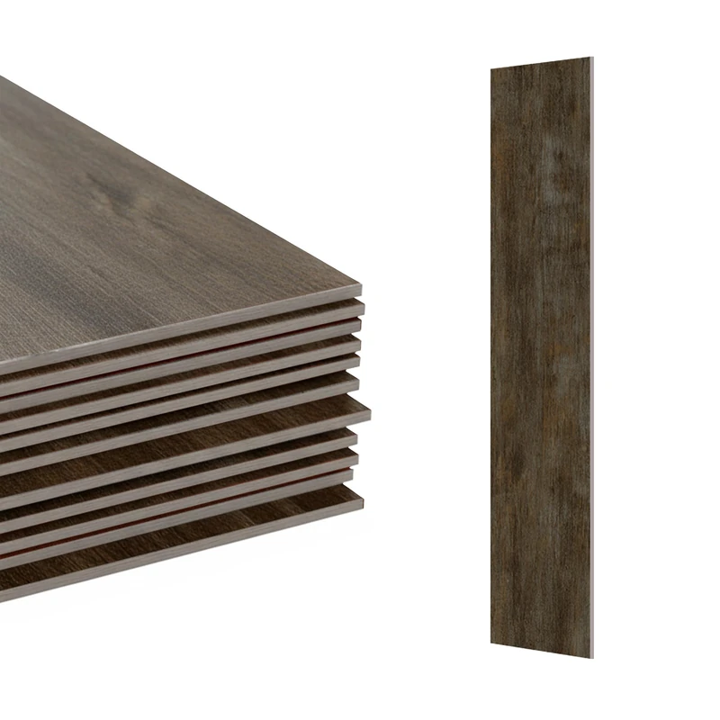 Relaxdays 2.5m² self-adhesive PVC flooring, 18 pcs, wood effect, bathroom & kitchen, 91x15 tiles, non-slip, dark brown