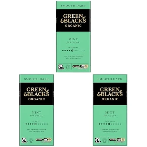 Green & Black's Organic Smooth Mint Chocolate Bar, 50% Cocoa, 90g (Pack of 3)