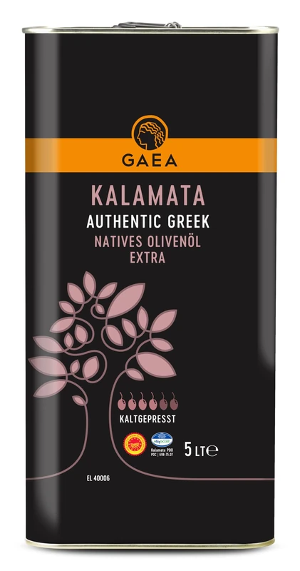 Gaea Kalamata Authentic Greek Extra Virgin Olive Oil 5L – Cold Pressed EVOO for Cooking, Salads, Dipping & Drizzling – Mediterranean Olive Oil – Large 5 Litre Tin