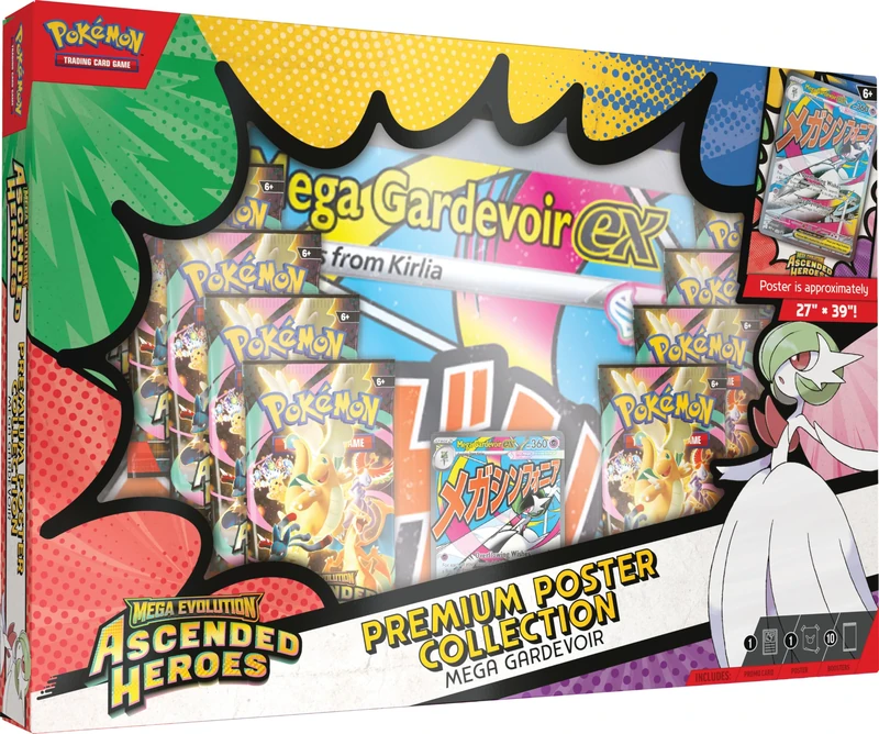Pokémon TCG: Mega Evolution—Ascended Heroes Premium Poster Collection—Mega Gardevoir (1 Foil Promo Card, 1 Double-Sided Poster & 10 Booster Packs)