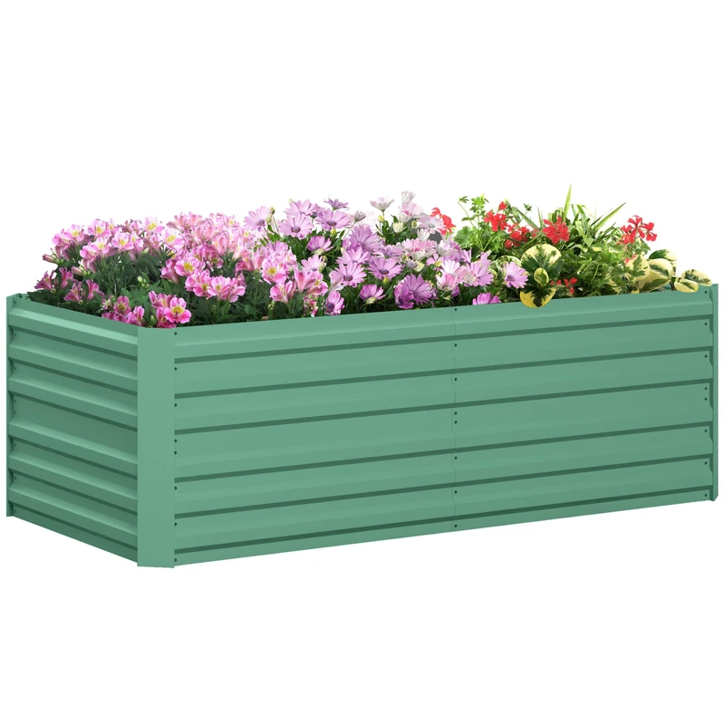 Outsunny Raised Beds for Garden, Galvanised Steel Outdoor Planters with Multi-reinforced Rods for Vegetables, Plants, Flowers and Herbs, 180 x 90 x 59 cm, Light Green