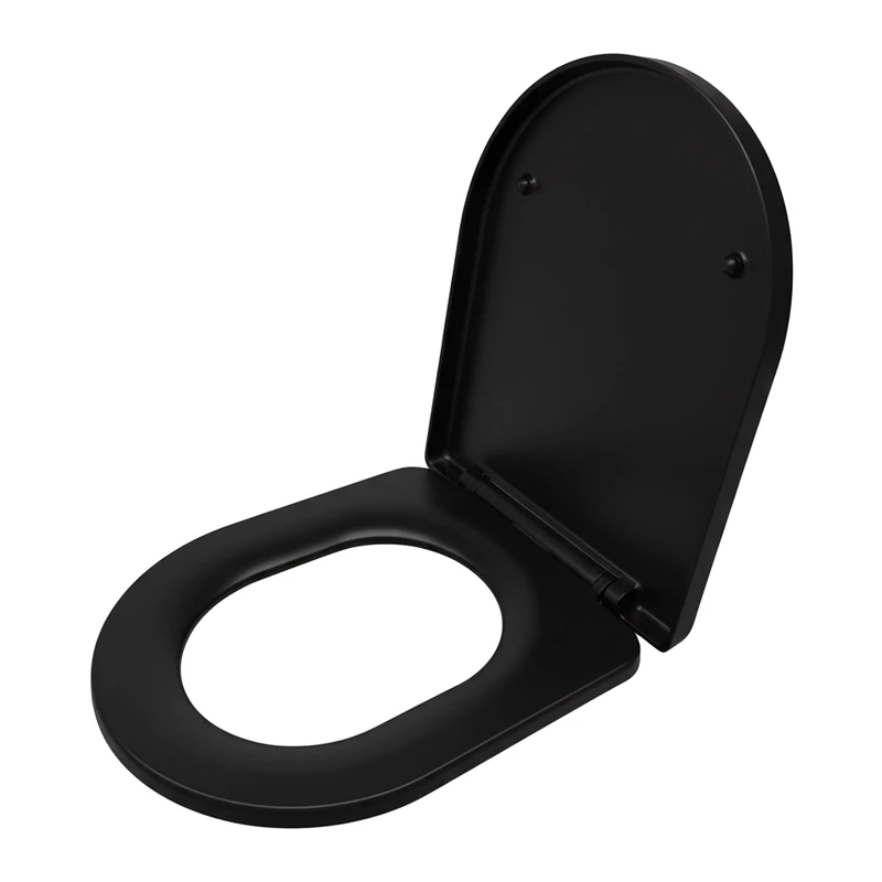 Relaxdays toilet seat with soft-close mechanism & quick release, 36 x 42 cm, duroplast, top mounting, D-shape, black