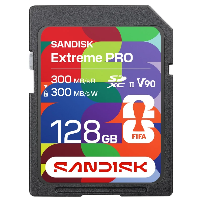 SANDISK SD UHS-II Card FIFA World Cup 2026 Edition 128GB (up to 300MB/s Read and Write speeds, V90, 8K, SANDISK Memory Zone app)
