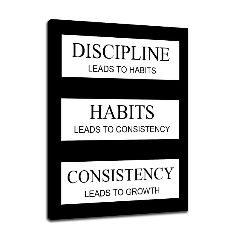 Motivational Canvas Wall Art Discipline Habits Consistency Poster Print Inspirational Entrepreneur Quotes Positive Artwork for Office Modern Home Decor Painting Pictures Ready to Hang [18''Wx 24''H]