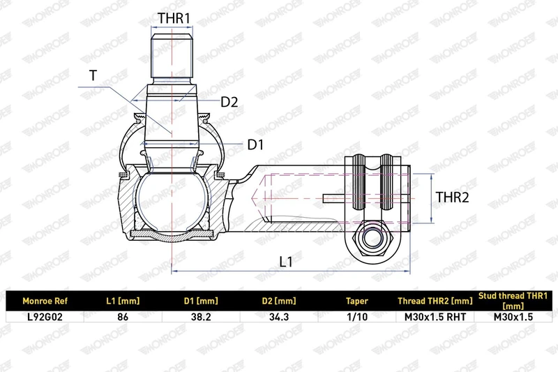 MONROE Tie Rod End | L92G02 | OE-Matching Quality | Precise Steering Control | Pack of 1