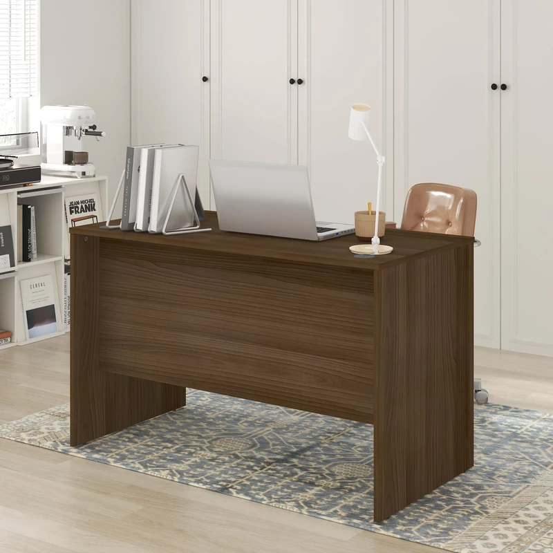 Furinno ROGER Computer Desk, 47 Inch Executive Home Office Desk, with Cord Grommet, For Home Study, Office, Modern Walnut