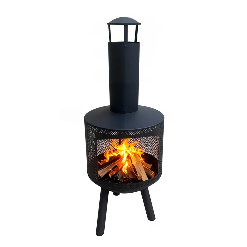 GarveeHome Garden Fireplace, Diameter 43 x Height 114 cm, Patio Stove with Chimney, Carbon Steel Patio Stove, Outdoor Barbecue Fireplace for Wood, Patio, Garden, Backyard