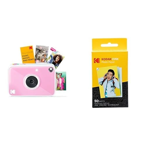 Kodak Printomatic+ Instant Print Digital Camera (Pink) and Kodak 2ʺ x 3ʺ Premium ZINK Photo Paper 50-Pack