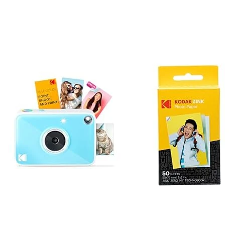Kodak Printomatic+ Instant Print Digital Camera (Blue) and Kodak 2ʺ x 3ʺ Premium ZINK Photo Paper 50-Pack
