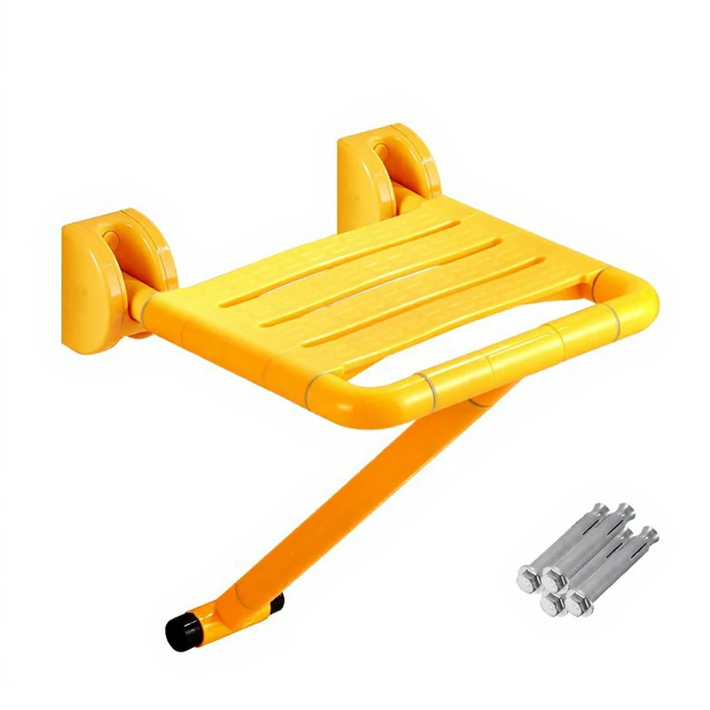 GarveeHome Foldable Wall Mounted Safety Support Non Slip Folding Shower Chair Fold Down Bathroom Shower Stool for Elderly and Pregnant, 150Kg Load Capacity