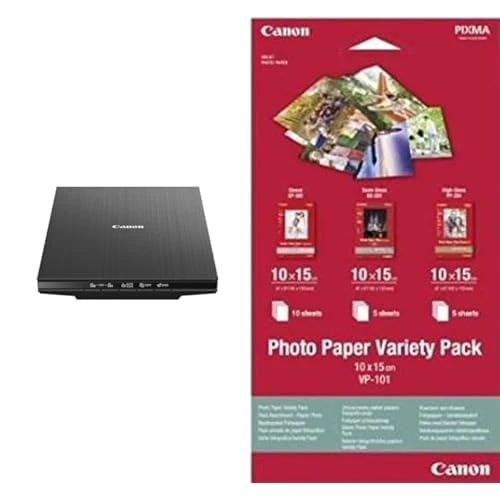 Canon LiDE 400 Colour Flatbed Scanner (Black) - Space Saving Design with USB Type-C Connectivity, Easy One-Touch Operation - Ideal for Home or Office & 10 x 15 cm Photo Paper