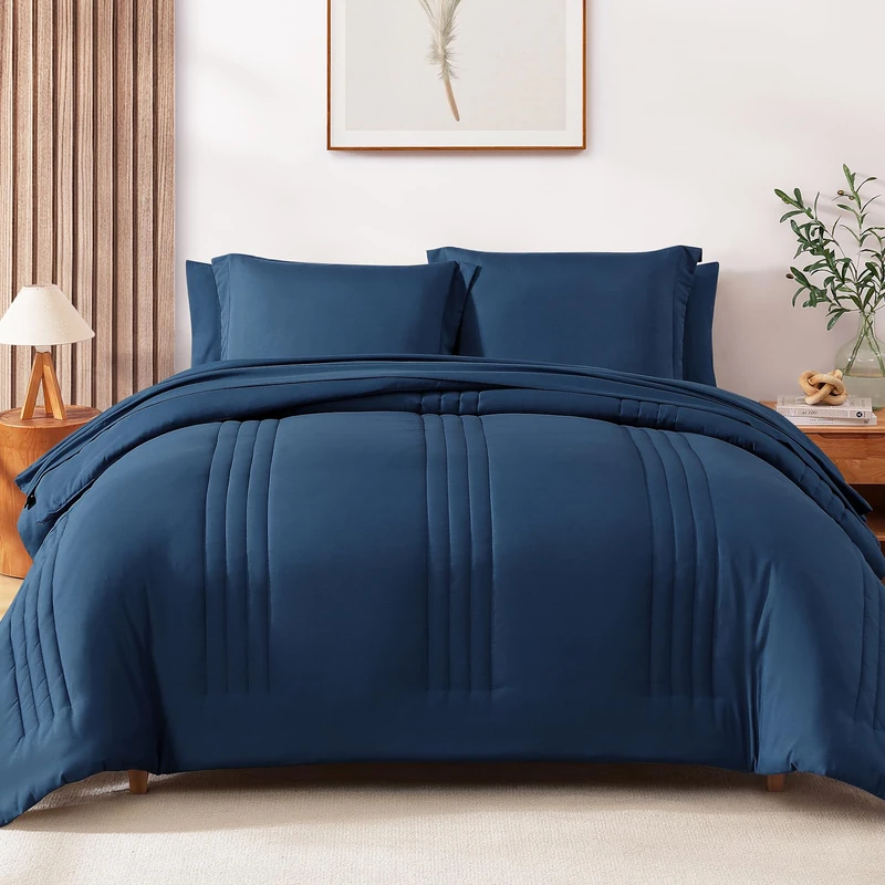 Monbix King Size Comforter Set-7 Pieces Soft Bed in a Bag King Bedding Sets
