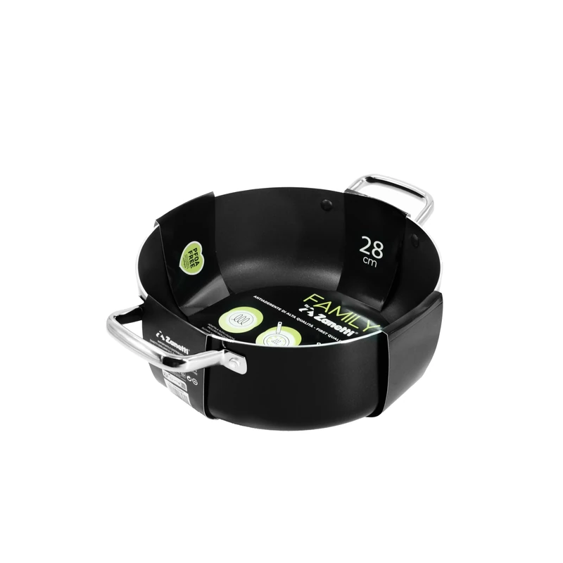 Zanetti, Non-Stick Saucepan 28 cm Thickness 2.5 mm Suitable for All Hobs Including Induction Steel Handles Black Exterior Black