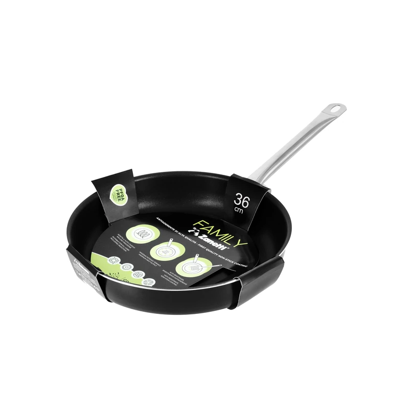 Zanetti, Non-Stick Frying Pan, 36 cm, Thickness 2.5 mm, Suitable for All Hobs Including Induction, Steel Handle, Black Interior Colour: Black Exterior