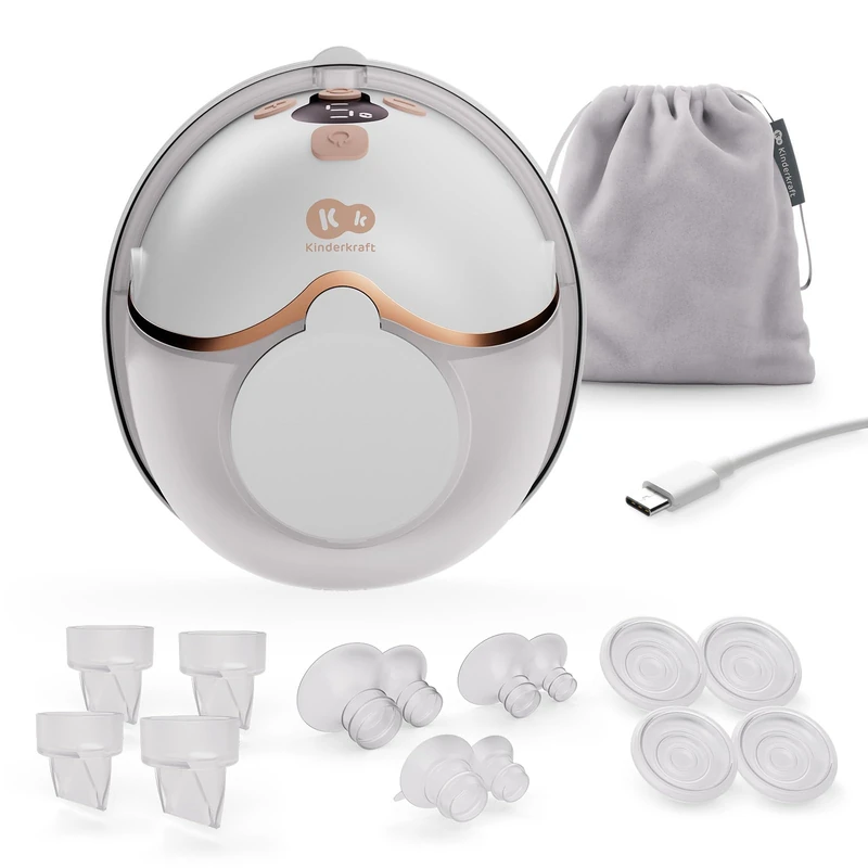 Kinderkraft MAMAFLOW Single Electric Breast Pump, Portable and Wireless, 4 Modes, 9 Intensity Levels, Memory Function, up to 180 min Battery, USB-C Charging, Easy Cleaning, Gold