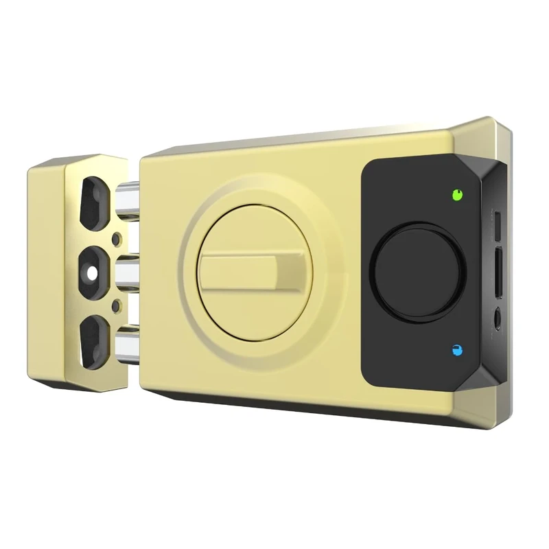 Lince SMARt7930 Smart Door Lock – Connected Deadbolt 100 dB Alarm, App Control, Remote Control & High-Security – USB-C Rechargeable-Gold